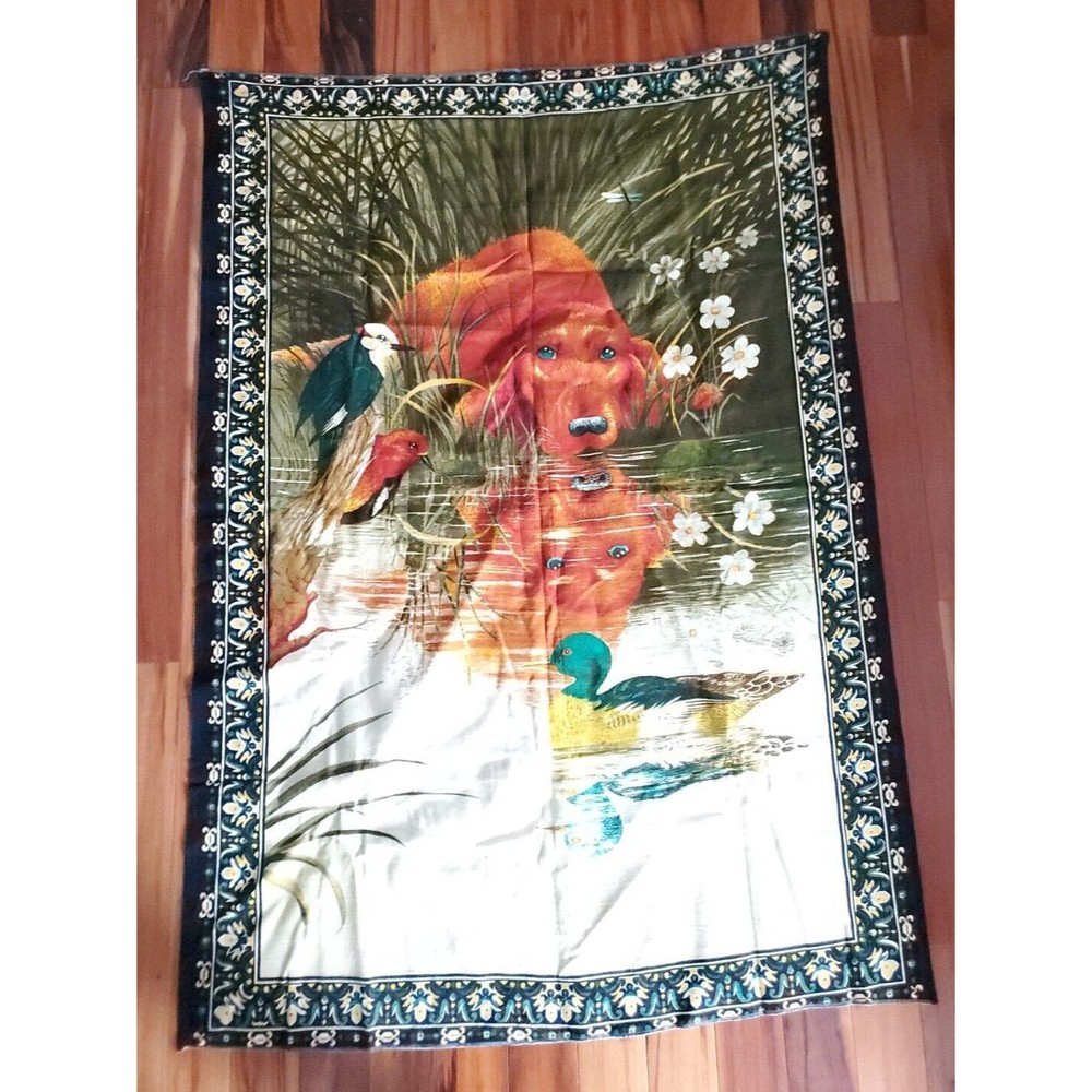 Vintage ATC Tapestry Hunting Dog Duck Pond Birds Flowers 56x40